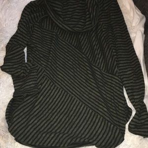 Faded Glory Green And Black Striped Turtleneck Flowy Shirt S